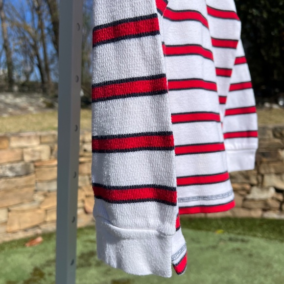 Old Navy White Long-Sleeve, Waffle-Knit Shirt with Red and Navy Stripes - Picture 4 of 11